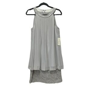 J‎ Howard Silver Beaded Neckline Chiffon Overlay Lace Dress Size 12 NWT Flawed